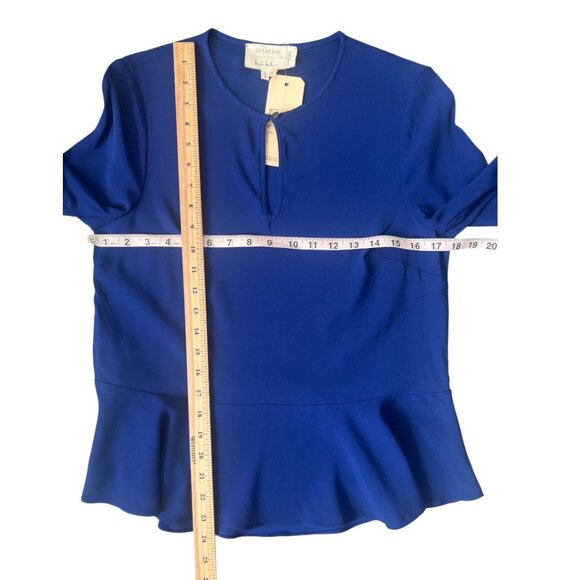 NWT Artelier Nicole Miller Blue Keyhole Crewneck Peplum Blouse Small Reg $245 - Picture 11 of 12